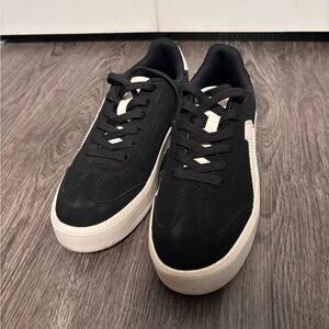 Call It Spring Black Sneakers with Cream Platform Sole